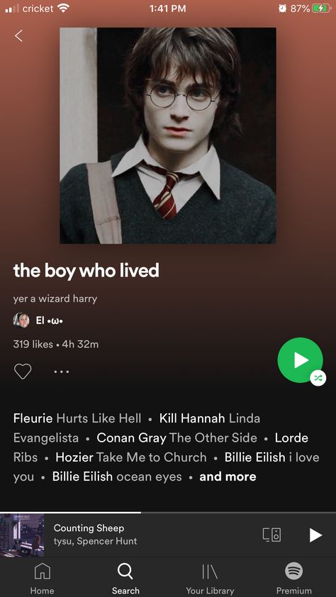 Harry Potter Playlist Names, Harry Potter Playlist, Cover Playlist, Playlists Spotify, Spotify Ideas, Billie Eilish Ocean Eyes, Playlist Music, Playlist Names, Playlist Names Ideas