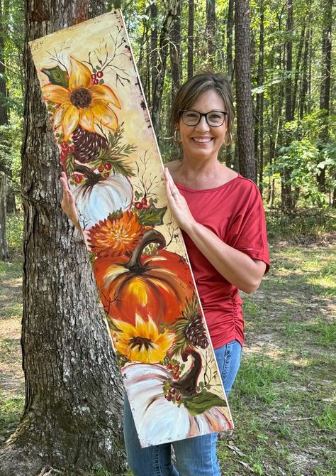 Handpainted 4 Foot Tall Porch Leaner. Reversible for Fall and Christmas. - Etsy Painted Wood Pieces, Thanksgiving Porch Leaner, Halloween And Fall Decorations Together, Fall Door Signs Front Porches, Paintings On Wood Boards, Fall Porch Leaners, Door Leaners, Thanksgiving Painting, Porch Leaner Sign