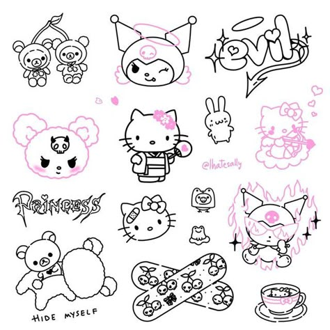 🦋 ༺ 𝖎𝖍𝖆𝖙𝖊𝖘𝖆𝖑𝖑𝖞 ༻ 🦋 on Instagram: "💓💓💓💓💓💓💓" Tatuaje Hello Kitty, Hello Kitty Tattoos, Sharpie Tattoos, Kawaii Tattoo, Doodle Tattoo, Cute Little Tattoos, Cute Tiny Tattoos, Cute Small Tattoos, Tattoo Stencil Outline