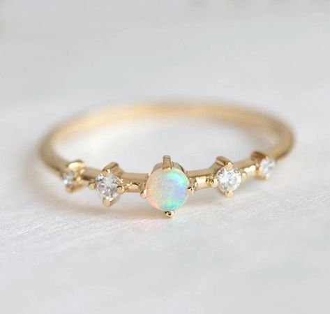 Opal Diamond Engagement Ring, Opal And Diamond Ring, Opal Wedding Band, Sterling Silver Opal Ring, Wedding Bands For Her, Silver Opal Ring, Opal Band, Zierlicher Ring, Opal Engagement