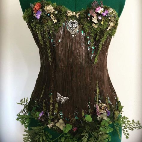 Mother Nature Dress Woodland Fairy, Magical Forest Costume, Woodland Elf Costume Diy Forest Fairy, Dryad Costume Diy, Enchanted Forest Fairy Costume, Forest Queen Costume, Moss Corset, Tree Costume Woman, Forest Spirit Costume