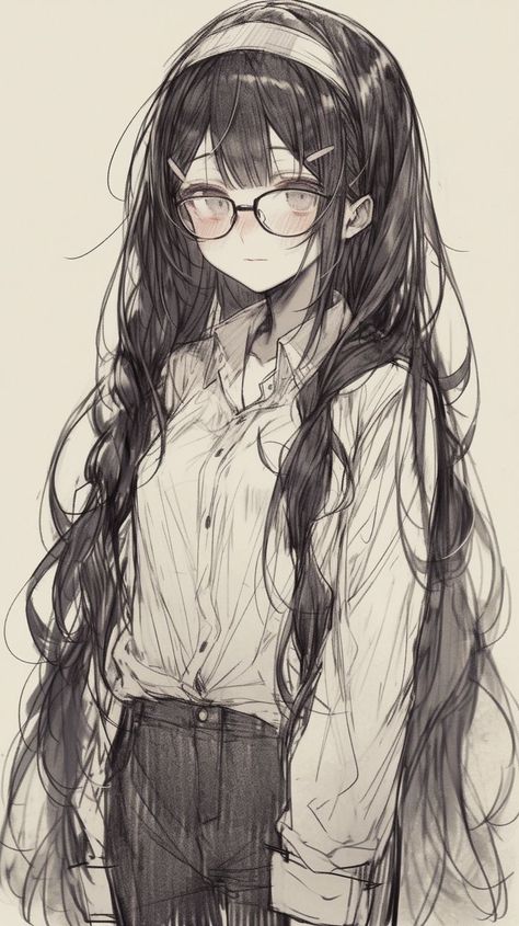 Hair References Drawing, Anime Braids, Anime Ponytail, Anime Long Hair, How To Draw Anime, Hair Sketch, Girl With Brown Hair, Draw Anime, Anime Nerd