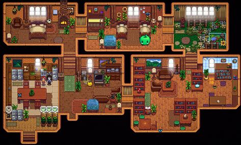 no kids yet but one on the way :D Cute Stardew Valley House, Stardew Valley House Interior Simple, Stardew Design Ideas, House Layout Stardew Valley, Stardew House Design, Stardew Valley Kids Room, Stardew Valley Living Room, Stardew Valley House Interior No Mods, Stardew House Interior