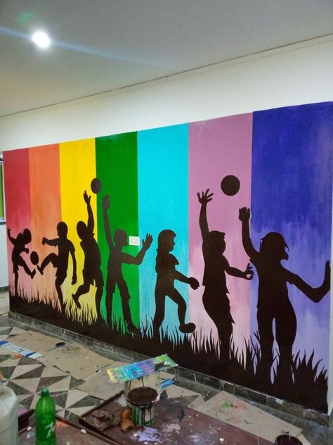 School Wall Art Ideas, School Wall Decoration, Mural Art Design, School Board Decoration, Creative Wall Painting, Collaborative Art Projects, School Wall Art, Afrique Art, School Murals