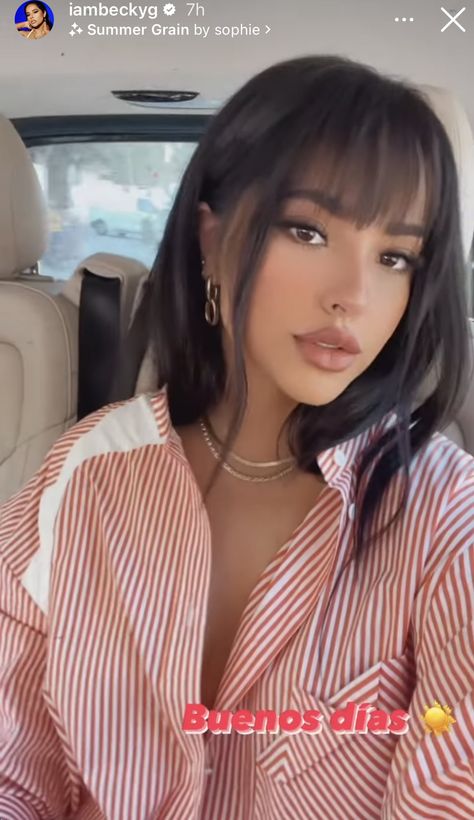 Becky G's Birkin-Bangs Haircut | POPSUGAR Beauty Becky G Hair, Birkin Bangs, Hair For Fall, Isabella Moner, Trendy Bob Hairstyles, Performance Hairstyles, Face Framing Bangs, Bangs With Medium Hair, Hair Inspiration Short