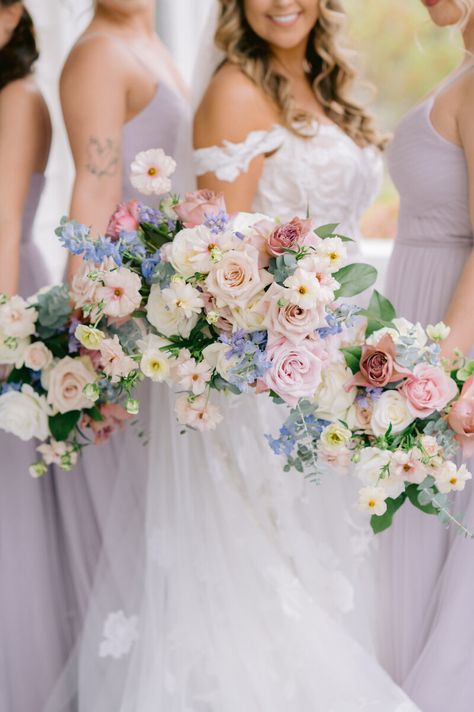 KAST & CO - "Keeping Good Company" Pastel Lavender Wedding, Lavender Bridesmaid Bouquet, Lavender Wedding Theme, Pastel Bridesmaids, Wildflower Wedding Theme, Colorful Bridal Bouquet, Chapel Hill North Carolina, Lavender Bridesmaid, Events Planner