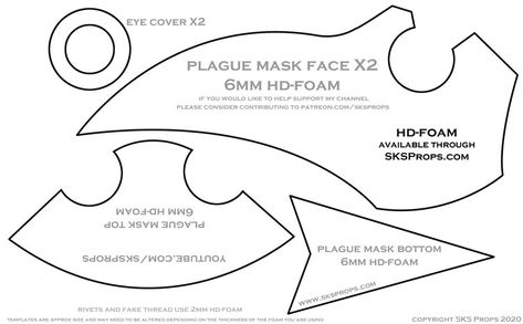 Plague Doctor Mask Pattern Printable, Cardboard Plague Doctor Mask, Leather Plague Doctor Mask Pattern, How To Make Plague Doctor Mask, Paper Mask Ideas, Paper Mask Template Free Printable, Cosplay Templates, Paper Mask Template, Plague Doctor Costume