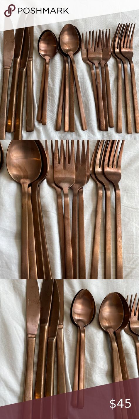 COPPER FLATWARE WEST ELM SET MATTE Copper Cutlery, Copper Flatware, Big Spoon, Flatware Set, Salad Servers, West Elm, Forks, Spoons, Flatware