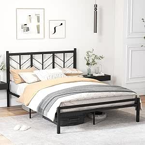 KOMFOTT Queen Size Metal Platform Bed Frame with Headboard, Heavy Duty Bed Frame with 11.5” Under Bed Storage, Mattress Foundation, No Box Spring Needed, Noise Free, Easy Assembly (Black) Bedrooms Aesthetic, Platform Bed With Headboard, Bed With Headboard, Queen Size Platform Bed, Full Platform Bed, Queen Platform Bed, Metal Platform Bed, Mattress Frame, Headboard Designs