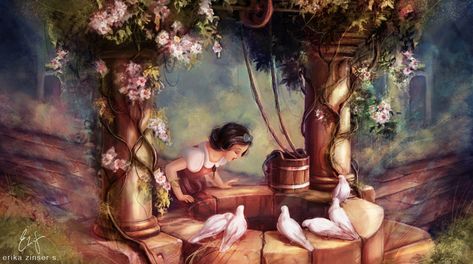 ArtStation - The Wishing Well, Erika Zinser S. Snow White Wallpaper, Sette Nani, Snow White Disney, Snow White And The Seven Dwarfs, Disney Artwork, Disney Favorites, Paul Wesley, Old Disney, Jim Henson