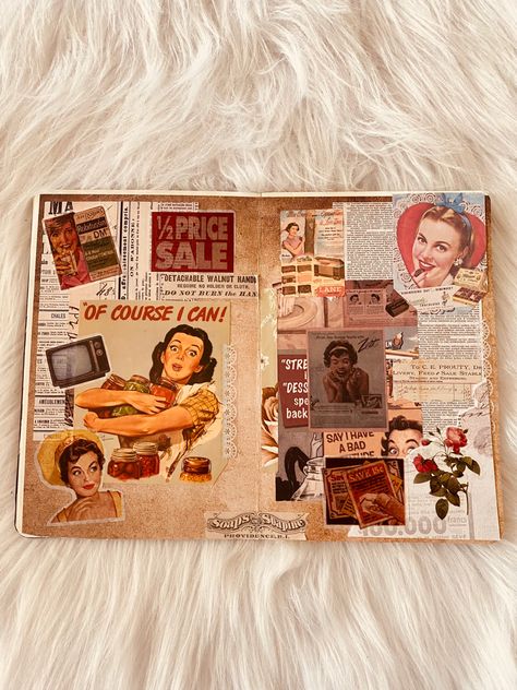 Retro Junk Journal, Retro Journal Ideas, Retro Scrapbook Ideas, 70s Scrapbook, 1950s Scrapbook, 50s Reference, Vintage Scrapbook Ideas, Reading Bujo, Retro Scrapbook