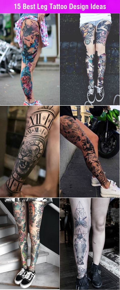 Legs are the ideal place for tattoos. The design ideas for leg tattoos can be applied on hips, groin, calves, ankles, feet, shin and so on. Full Leg Tattoo Ideas Female, Front Of The Leg Tattoos For Women, Calve Tattoo Ideas, Womans Leg Tattoo Ideas, Woman Leg Sleeve Tattoo Ideas, Tattoo Feet Man, Ankle Leg Tattoo For Women, Mens Leg Tattoo Ideas Calves, Ankle Calf Tattoos For Women