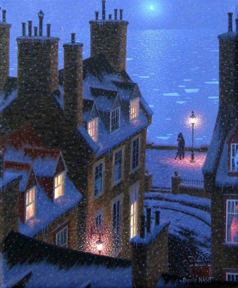 Painting Landscapes, Night Street, Painting Reference, Canadian Painters, Winter Illustration, Canadian Art, Art Et Illustration, Night Scene, Rooftops