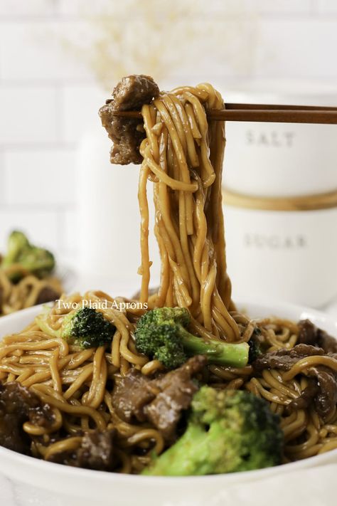 Beef and Broccoli Noodles | Two Plaid Aprons Broccoli And Noodles, Beef And Broccoli Noodles, Broccoli Noodles, Plaid Apron, Beef Broccoli, Beef And Broccoli, Broccoli Beef, Chinese Recipes, Ancient Chinese