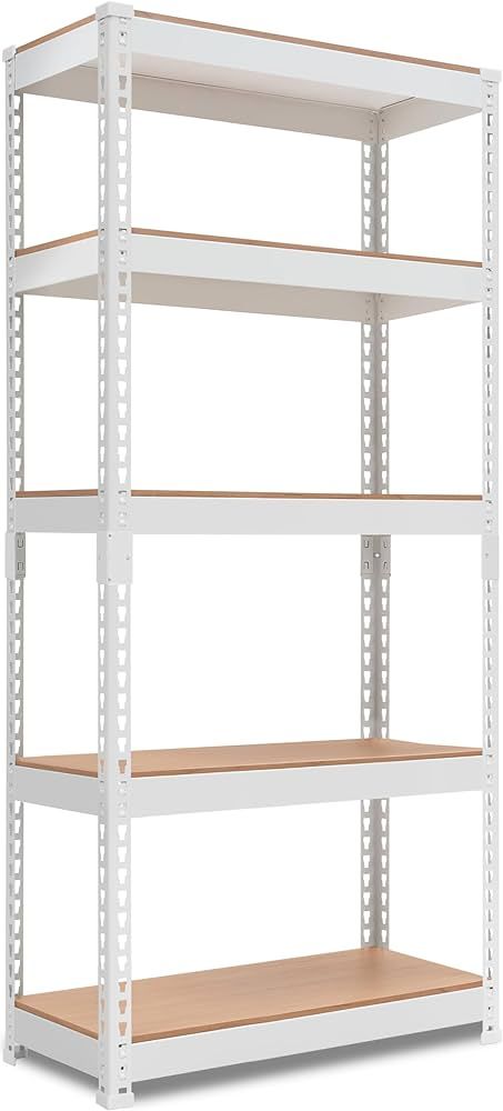 Amazon.com: HOMEDANT 5 Tier Storage Shelves Adjustable Laminated Garage Metal Shelving Unit Heavy Duty Utility Rack Shelf Warehouse Pantry Closet Kitchen 35.9" W x 16.2" D x 71.3" H White 1Pack : Home & Kitchen White Metal Shelf, Heavy Duty Shelves, Shelves Organization, Storage Utility, Nyc Loft, Heavy Duty Shelving, Metal Shelving, Metal Shelving Units, Pantry Shelving