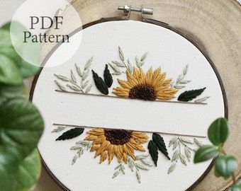 Embroidery Hoop Art Diy, Beginner Embroidery, Wedding Embroidery, Name Embroidery, Diy Embroidery Patterns, Handmade Embroidery Designs, Pola Sulam, Sunflower Pattern, Simple Embroidery