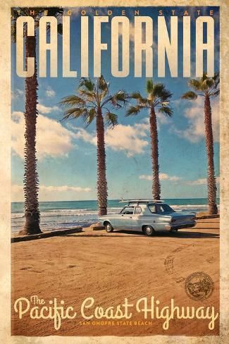 size: 12x8in Photo: Vintage travel Poster or advertisement from San Onofre Beach on Highway 1 in California : Vintage Surf Aesthetic, San Onofre Beach, Vintage Beach Posters, San Onofre, Surf Aesthetic, California Postcard, Vintage Wallpapers, California Poster, Highway 1