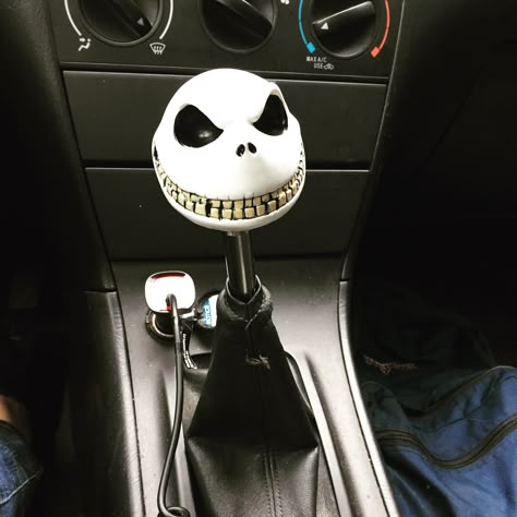 My personalized shift knob #jackskelington #shiftknob Emo Car Interior Ideas, Emo Car Accessories, Dark Car Interior Aesthetic, Goth Car Interior Decor, Fairy Car Accessories, Goth Car Interior Ideas, Emo Car Decor, Gothic Car Interior, Goth Car Accessories