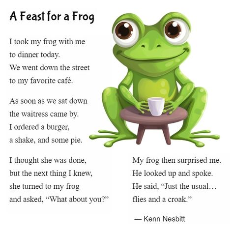 Frog Poem, Personification Poems, Funny Poems For Kids, Poetry Writing Activities, Poetic Techniques, Silly Poems, Poem For Kids, Animal Poems, Magical Childhood