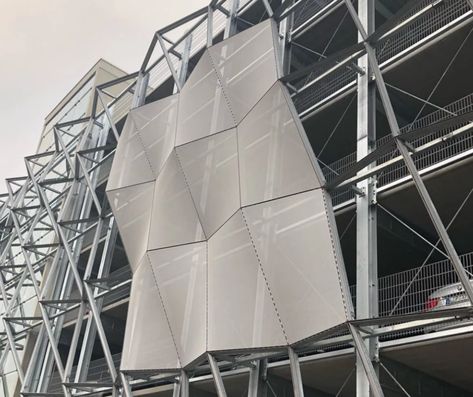 Concrete And Metal Architecture, Factory Architecture Design, Zhoushan, Parking Building, Stadium Architecture, Cladding Design, Metal Facade, Architecture Portfolio Design, Facade Architecture Design