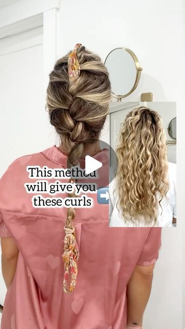 Braids To Curly Hair, Braiding Hair For Curls Overnight, Over Night Braids Curls, Heartless Curls For Curly Hair, Braid Hair With Scarf, Over Night Heatless Curls Beachy Waves, Heartless Curling Rod Tutorial, Scarf Heatless Curls, Heartless Curls With Robe Tie