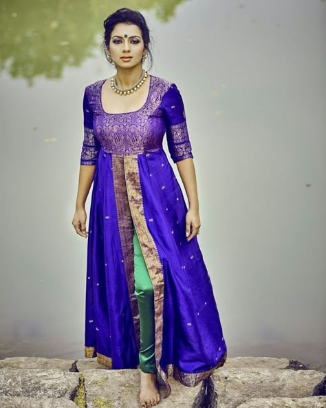 Shruthi Hariharan, Saree Reuse, Long Dress Patterns, Long Gown Design, Sari Dress, Salwar Designs, Long Gown Dress, Long Dress Design, Salwar Kamiz