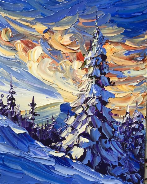 Acrylic Painting Ideas For Beginners, Free Painting, Painting Ideas For Beginners, Acrylic Painting Ideas, Acrylic Landscape, Painting Snow, Winter Painting, Palette Knife Painting, Impasto Painting