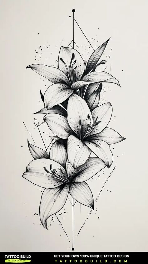 Lily Flower Tattoo Drawings (Stunning Design Ideas!) Lilly Leg Tattoo, Water Lilly Tattoo Stencils, Lily Flower Tattoo, Women Tattoo Design, Lillies Tattoo, Henna Tattoo Ideas, Lily Flower Tattoos, Pretty Tattoo, Flower Tattoo Drawings