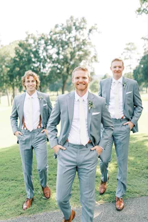 Light Grey Groomsmen Attire, Groom Attire Grey, Gray Suits With Sage Ties, Light Grey Suit Wedding, Summer Wedding Suits Groom Grey, Light Gray Suit Wedding, Groomsmen Light Grey Suit, Gray Suits For Men Wedding, Light Gray Groomsmen