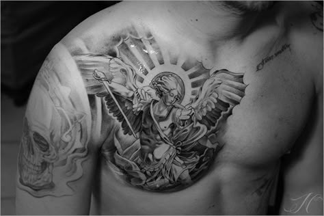 Art Archangel Michael Tattoo, St Michael Tattoo, Michael Tattoo, Guardian Angel Tattoo, Archangel Tattoo, Medusa Tattoo Design, Wild Tattoo, Mens Shoulder Tattoo, Forearm Sleeve Tattoos