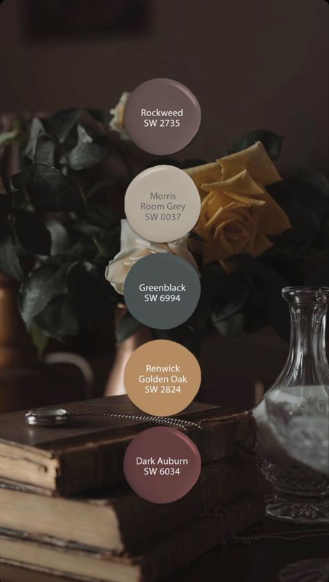 Witchy House Paint Colors, Dark Boho Color Scheme, Maybe Color Palette, Boho Goth Color Palette, Witchy Wall Colors, Colors That Go With Chocolate Brown, Moody Romantic Color Palette, Warm Moody Paint Colors, Dark Home Office Paint Colors