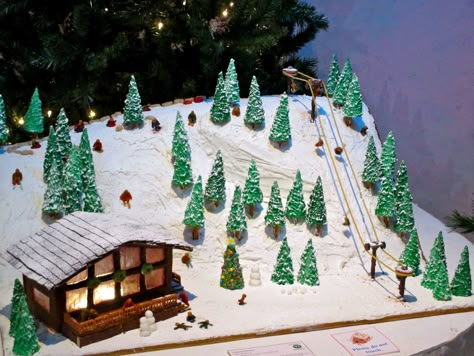 gingerbread house ski slope and chalet Homemade Gingerbread House, Cool Gingerbread Houses, Gingerbread House Parties, Gingerbread House Designs, Gingerbread House Cookies, Gingerbread Party, Ski Slope, Gingerbread Village, Cookie House