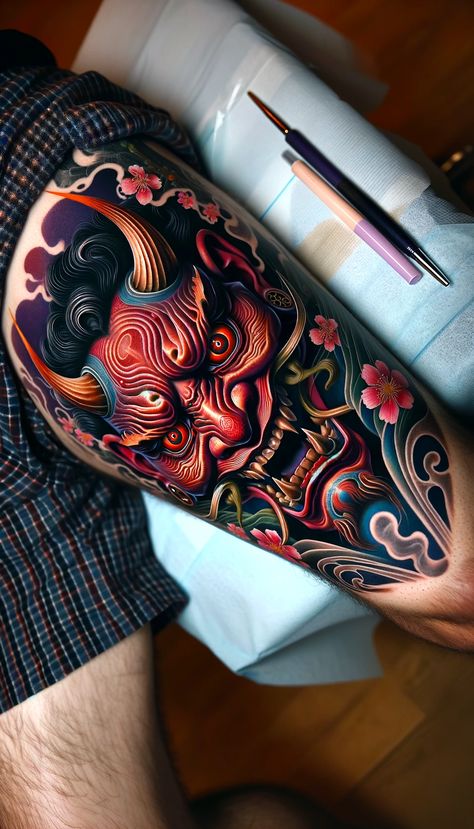 Hannya Mask Tattoos: A Deep Dive into Japanese Tattoo Art — Certified Tattoo Studios Japan Hand Tattoo, Chinese Mask Tattoo, Traditional Oni Mask Tattoo Design, Japanese Culture Tattoo, Tattoos In Japanese, Oni Mask Tattoo Design Ideas, Hannya Mask Tattoo Design, Japanese Tattoo Ideas, Mask Tattoos