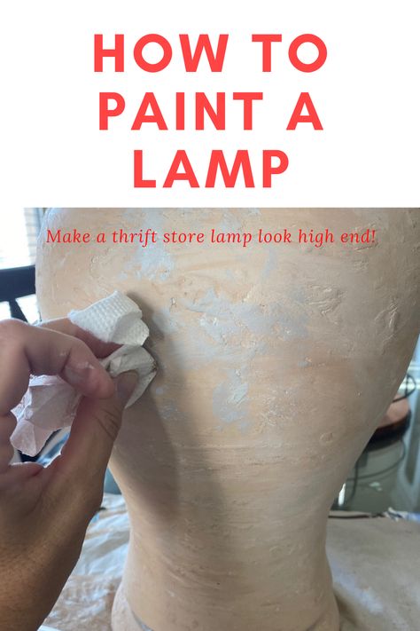 Chalk Paint Lamp Base, Painted Lamp Shades Diy, Painting Lamps Base, Lamp Base Makeover, Lamp Makeover Ideas, Thrift Store Lamp Makeover, Lamp Redo, Diy Lamp Makeover, Painted Lamp