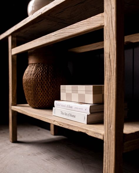 Good evening, everyone! Who doesn't love stylish storage pieces? Take a look at our checkered grey and off-white decor box paired with our thick band atelier basket! Reclaimed Tv Console, West Elm Console Table, Console Behind Couch, Wood Console Table Entryway, Console Hallway, Entrance Hallways, Elm Wood Furniture, Bedrooms Interior, Console Table Entryway