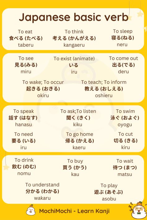 Verbs In Japanese, Japanese Verbs List, Japanese Tenses, Japanese Conjunctions, Japanese Basic, Learn Japanese Beginner, Japanese Verbs, Learn Japan, Basic Japanese