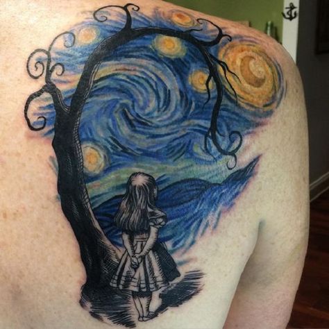 45 Amazing VINCENT VAN GOGH TATTOOS | Cuded Van Gogh Tattoos, Starry Night Tattoo, Van Gogh Tattoo, Night Tattoo, Kunst Tattoos, Tattoo Trend, Wonderland Tattoo, Fusion Ink, Geniale Tattoos