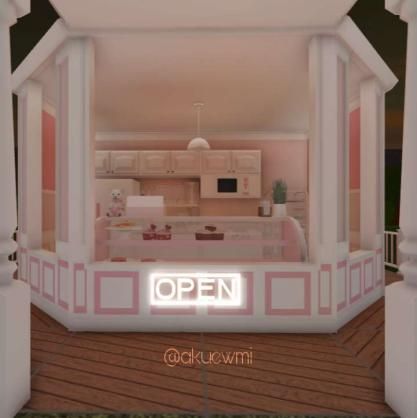 #Bloxburg #Nogamepass #Pink Theme #Roblox #Kawaii #Pink #Bakery Clothes Shop Bloxburg, Cafeteria Bloxburg, Bakery Bloxburg, Cafe Layouts, Bloxburg Bakery, Town Bloxburg, Cafe Hello Kitty, Codes Wallpaper, Boba Shop