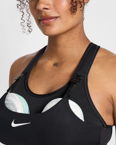 Nike (M) Swoosh Women's Nursing and Wearable Pumping Sports Bra (Maternity). Nike.com First Bra, Medium Support Sports Bra, Women Nurse, Nursing Pads, Nike Sports Bra, Athleisure Wear, Nike Sports, Breast Pumps, Black Sports Bra