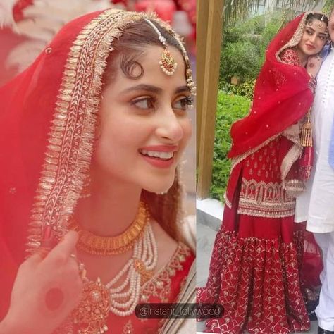 Pakistani Bridal Makeup Red, Sajal Ali Wedding, Modern Bridal Dress, Sajal Aly, Nikah Dress, Pakistani Bridal Makeup, Sajal Ali, Bridal Dresses Pakistan, Bridal Lehenga Red