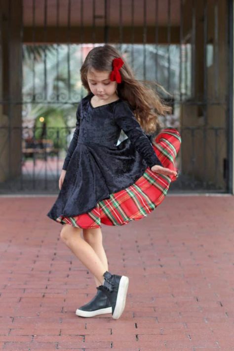 Sew up a holiday dress using our PDF sewing patterns, 40% off now! Girls Christmas Dress Pattern, Toddler Girl Christmas Dresses, Xmas Dress, Holiday Sewing, Girl Dress Patterns, Girls Christmas Dresses, Asymmetrical Skirt, Stretch Velvet, Thrift Shopping