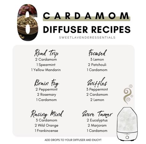 Cardamom Essential Oil Diffuser Blends, Cardamom Diffuser Blends, Cardamom Essential Oil Blends, Essential Oil Spray Recipes, Cardamom Essential Oil, Simmer Pots, Mother's Day Promotion, Eo Blends, Essential Oil Combinations