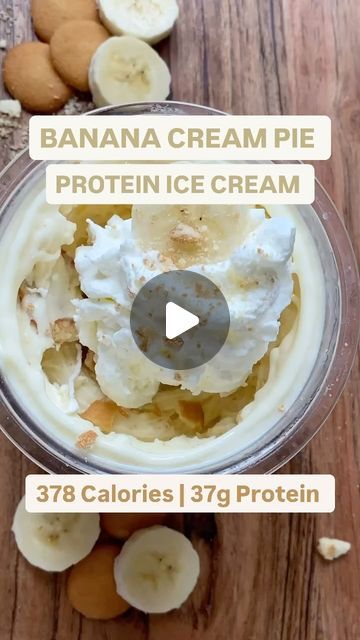 Ninja Creami Recipes | High Protein | Healthy on Instagram: "BANANA CREAM PIE PROTEIN ICE CREAM    378 calories | 37g Protein   By @candicemcortez 🙌🏼  INGREDIENTS: - 10 oz Low-fat ©fairlife milk - 1 scoop vanilla protein @cleansimpleeats  - 1 Tbsp SF @jello banana cream pie pudding mix - 1/2 tsp banana extract - 1 tsp vanilla extract - 10g @nillawafers mini wafer cookies  - 20g banana - Zero whipped cream  INSTRUCTIONS: - Add milk, protein powder, pudding mix, banana extract and vanilla extract to Creami container. Whisk together until smooth.  - Freeze for 8 hours or overnight.  - Spin on “Lite Ice Cream”.  - Add a splash of milk and hit “Respin” until you reach your desired consistency.  - Create a hole in center; add Nilla wafers. Hit “Mix In” cycle. - Top with sliced banana and whipp Banana Cream Pie Ninja Creami, Banana Cream Pie Pudding, Fairlife Milk, Ninja Creami Recipes, Banana Extract, Recipes High Protein, Sliced Banana, Creami Recipes, Nilla Wafers