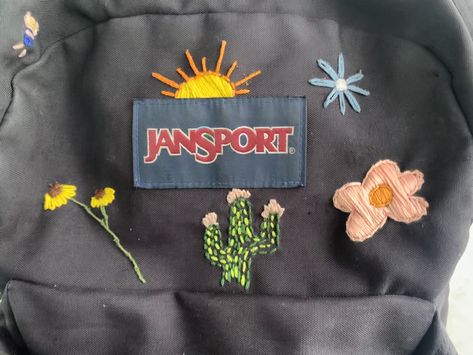 Embroidery jansport backpack since i don’t have a Kanken😂 Backpack Embroidery, Backpack Decoration, Embroidery Stitches Tutorial, Embroidery Bags, Cute Backpacks, Hand Embroidery Art, Jansport Backpack, Diy Embroidery, Artsy Fartsy