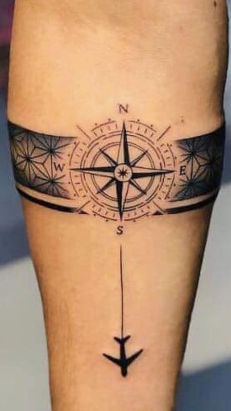 Tattoo Designs Band For Men, Compass Band Tattoo Design, Band Arm Tattoo Men, Band Tattoo Ideas For Men, Tatoos Men Hand Band, Compass Band Tattoo, Compas Tattoo Designs Men, Compass Arm Band Tattoo, Wrist Band Tattoo Men