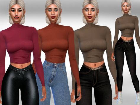 Sims 4 — Female Long Sleeve 9 Colours Tops by saliwa — #featuredartist Sims 4 Cc Clothes Crop Tops Long Sleeve, Sims 4 Cc Clothes Long Sleeve, Sims 4 Cc Long Sleeve Top, Sims 4 Long Sleeve Shirt, Sims 4 Cc Long Sleeve Shirt, Ts4 Cc Tops, Sims 4 Long Sleeve, Slim Fit Mens Jeans, Sims 4 Cc Download