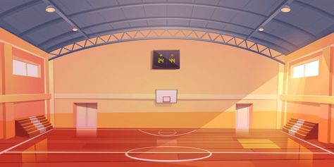 Basketball court empty interior, indoor ... | Free Vector #Freepik #freevector #school #light #sport #cartoon Basketball Awards, Basketball Drawings, Sports Classroom, Basketball Background, Gacha Background, Background Anime, Team Activities, Episode Backgrounds, Building Signs