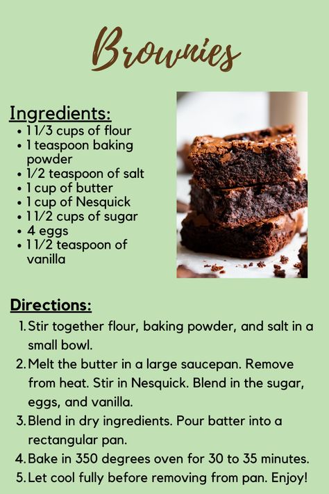 Dessert Recipes With Ingredients At Home, Easy Recipes Step By Step, How To Make An Easy Dessert, Easiest Brownie Recipe, Brownie Recipes Easy 3 Ingredients, Nesquick Brownies, Home Made Brownies Recipe, Easy Baking Recipes For Beginners, Baked Dessert Recipes Homemade