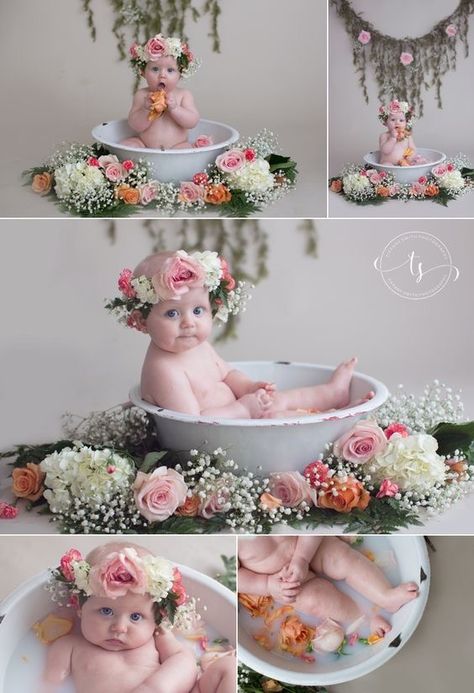 Three Month Photoshoot, Milkbath Photography Baby, Infant Photoshoot Ideas 3 Months, Baby Photoshoot 6 Months, Six Month Baby Picture Ideas, 9 Month Old Photo Ideas, 3 Months Baby Photography Ideas, Baby 6 Months Photography, Babygirl Photoshoot Ideas