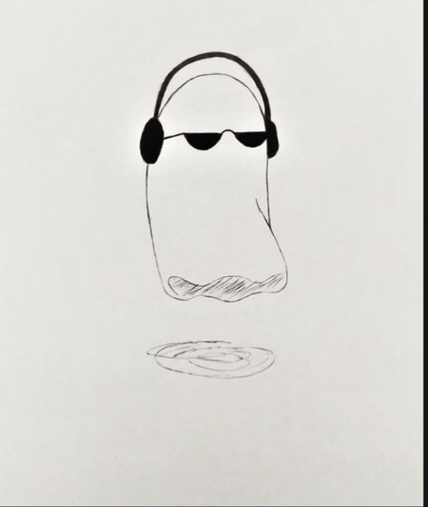 Ghost Wearing Sunglasses, Headphones Tattoo, Headphones Drawing, Cool Ghost, Pizza Drawing, Camera Illustration, Wall Drawings, Ghost Drawing, Sheet Ghost